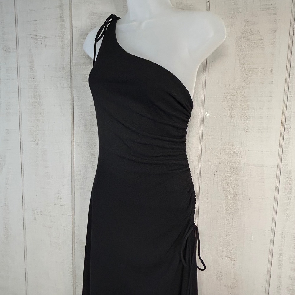 Vtg Laundry Shelli Segal Asymmetric Long Evening Dress Sz 8 Ruched Glam Black - Picture 2 of 8